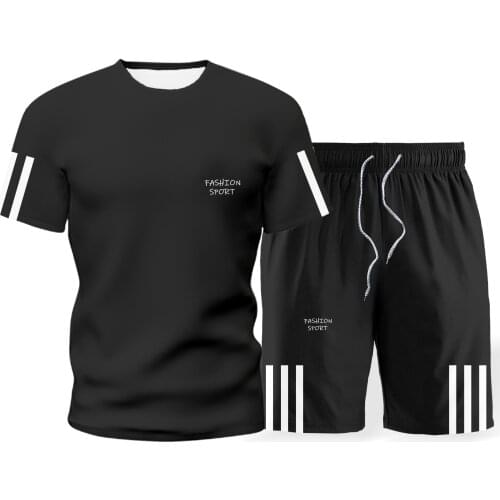Mens Sets, casual sportswear two-piece 3DT shirt + shorts suit summer mens short-sleeved fashion round neck T-shirt