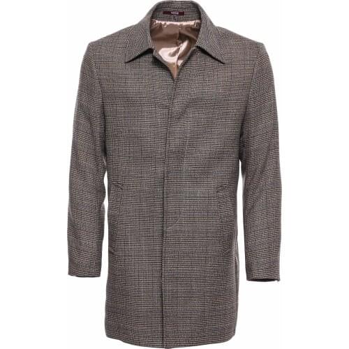 Brown Checked Hidden Button Coat