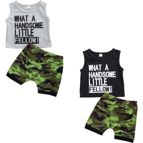 Summer Newborn Baby Boy Clothes Sleeveless Cotton Letter Tops Vest Camo Print Short Pants 2Pcs Outfits Casual Clothes Set