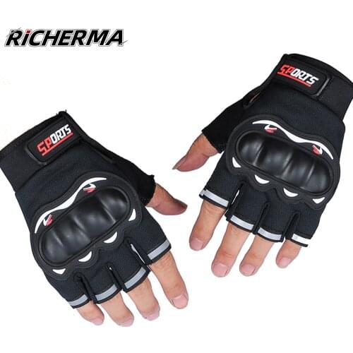 Richerma Motorcycle Gloves Fingerless Knuckles Durable Anti-Skid Mens Cycling Gloves Summer Woman Motorbike Gloves Work Bicycle
