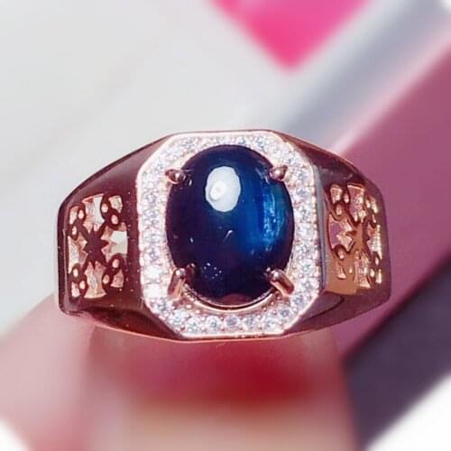 Men ring Natural real black sapphire traditional rings Per jewelry 3.2ct gemstone 925 sterling silver Fine jewelry X20915410