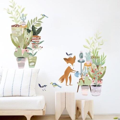 Potted Plants Wall Stickers Cartoon Fox Sticker Kids Room Home Decor for Children Wallpaper Room Bedroom Decor DIY Art Decals
