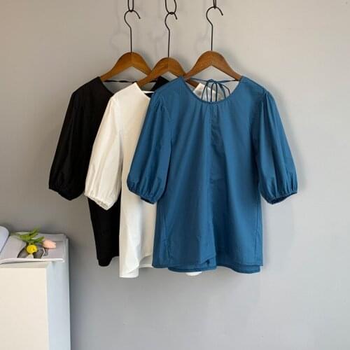 2020 New Half Puff Sleeve Fashion Back Lace-Up Chic Tops For Elegant Blouse Boho Women White Shirt