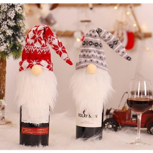 New Christmas Wine Bottle Cover Decorations Knitted Hat Forest Elderly Wine Set Faceless Doll Wine Cover Wine Bottle Decoration