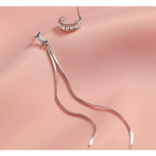 Personality New Top Quality Asymmetry Eardrop 925 Sterling Silver Jewelry CZ Zircon Ear Bone Dangle Tassel Earrings Party Gifts