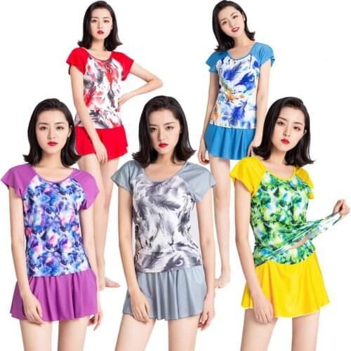 Separate Floral Bikini 2019 Short Sleeve Swimsuit with Skirt Modest Swimwear Large Size Tankini Swimsuits Women Badpak Dames 4XL