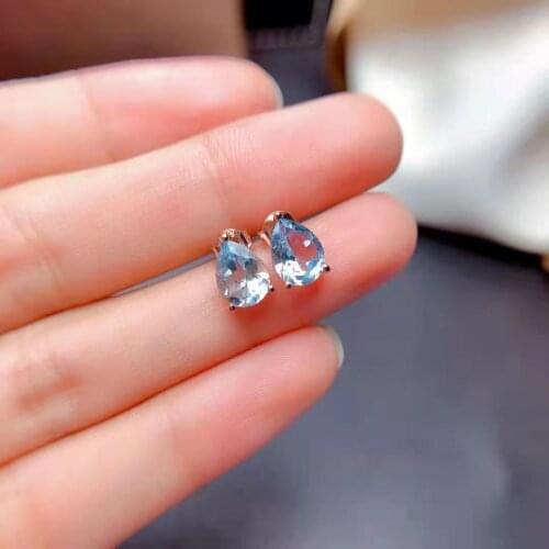 Natural High Quality Aquamarine Earrings S925 Pure Silver Fine Fashion Charm Simple Elegant Jewelry for Women Free Shipping
