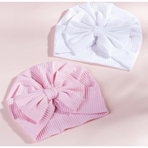 Sweet Cute Baby Cap Bow Turban Hat Infant Toddler Elastic Hats For Girls Newborn Solid Color Beanie Headwrap