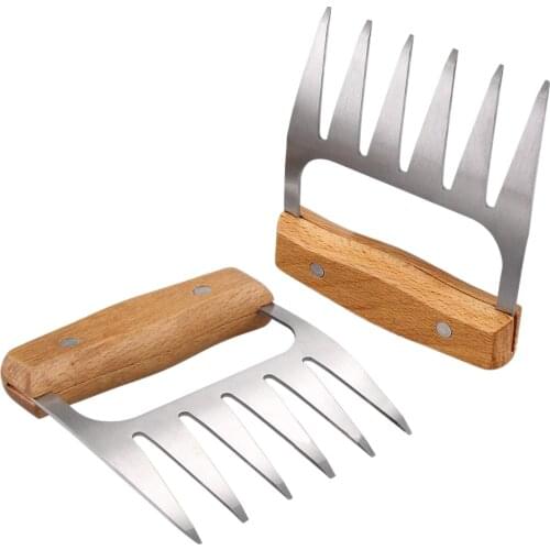 Stainless Steel Barbecue Meat Claws Wooden Handle Meat Divided Tearing Flesh Meat Shredder Pork Clamp Kitchen Restaurant