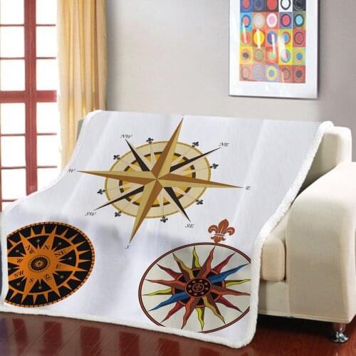 Modern Nautical Compass 3D Printing Cashmere Blanket Winter Daybed Warm Plush Blanket Portable Car Travel Cover Blanket