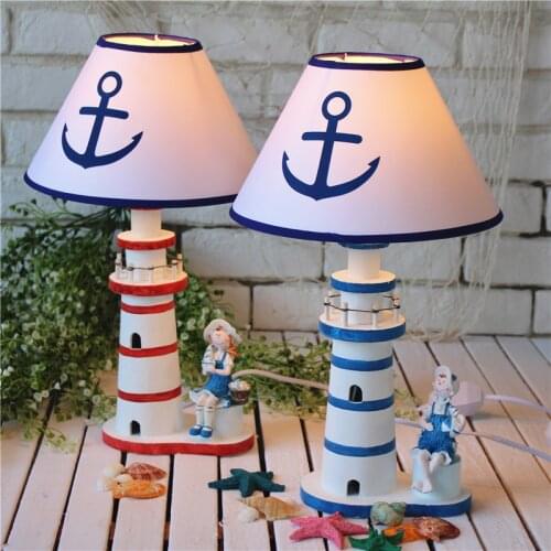 Mediterranean bedroom study living room home decoration table lamp children bedside lamp large wooden lighthouse table lamp