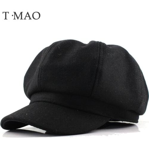 T-MAO Women Girl Beret Wool Winter Beanie Hat Mens Caps Vintage Plain Beret Hats Solid Color Elegant Lady Winter Caps