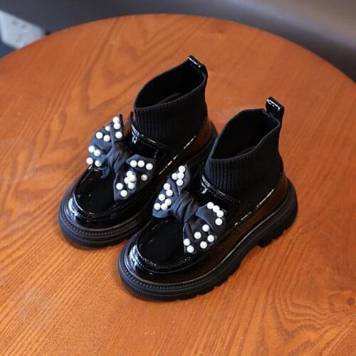 Girls warm cute boots baby British style leather boots autumn winter new princess boots cute bowtie short boots