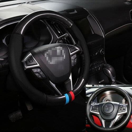 Universal Size M Car Steering Wheel Cover Carbon Fiber Black Leather For Acura series