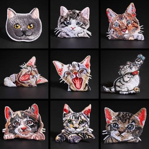 High Quality Embroidery Cat Head Patch Babys Clothing Patches Backpack Decoration Small Animal Pet Applique Small Iron On Patch