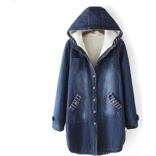 Denim Jacket Women Winter Thicken Ladies Outwear Fashion Long Sleeve Loose Casual Girls Hooded Jackets Women Jeans Winter Coat