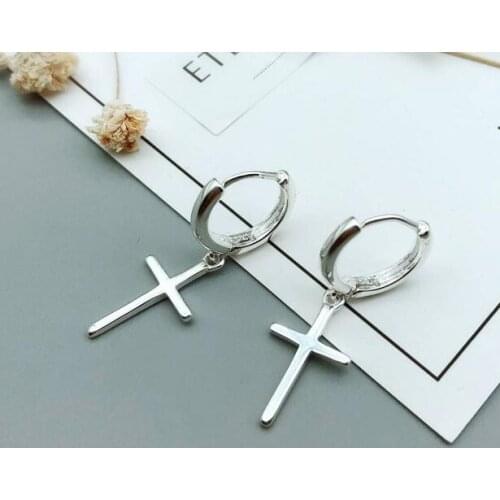 Womens Earrings Silver Color Christian Cross Ear Clip for Women Vintage Metal Earrings 2021 Trendy Fashion Female Jewelry