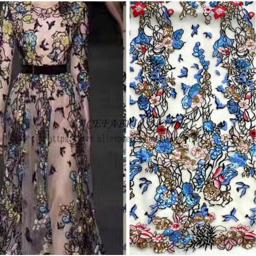 1 yard Beautiful mixed colors sequins polyster embroiderey evening dress lace fabric fashion week show styl lace 51'' width