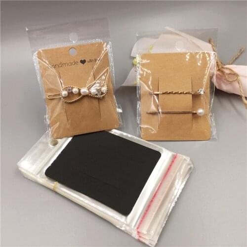 100pcs 9x7 Handmade Hairpin Paper Card + 100pcs transparent Plastic hanging Bag，Jewelry Hair accessories display Packing Card