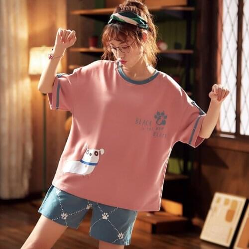 2pcs/set Short T-Shirt Trousers Pijamas Set Womens Summer Sleepwear Cotton Sleep Tops Shorts Woman Pijamas Pyjama New Style