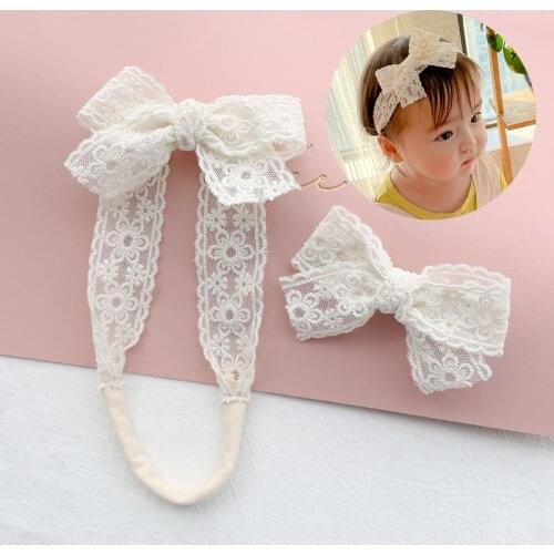 2 Pcs/Lot, Baby Toddlers Lace Bow Headband and Hair Clip, Little Girls Hair Accessories Photo Props