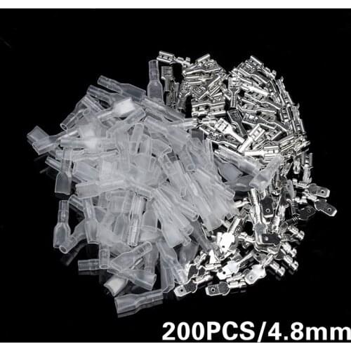 200Pcs Wire Connectors 4.8mm Female/Male Spade Crimp Terminals With Transparent Insulating Sleeves Assorted Kit