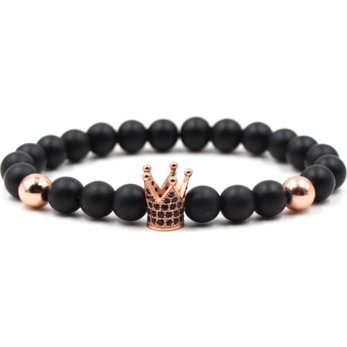 2021 Elegant Matte Black 8mm Beads Bracelet Pave CZ 4 color Crown Bracelets For Women Men Friend Cassic Jewelry Pulseras popular