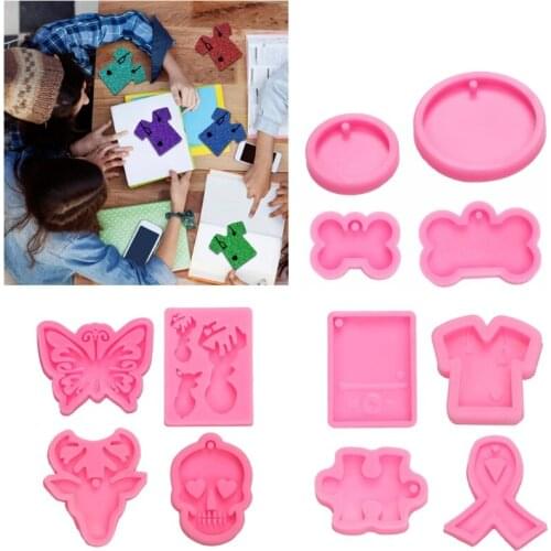 4Pcs Silicone Bone Round Butterfly Shape Pendant Resin Mold Kit Dog Tag Keychain Resin Casting Mold Resin Crafting Tools Crystal