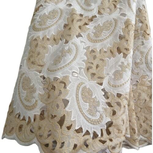 5 yards beautiful hand cut organza African lace fabric Nigeria wedding sewing embroidered fabric with stones -202025a