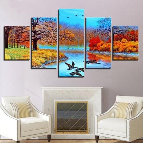5d Diy diamond painting 5pcs cross stitch kit Autumn Tree lake,Diamond embroidery 3D square/Round Diamond Mosaic pasted full painting