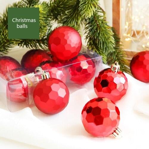 6 Pcs Classial Red Christmas Ball High Quality Plastic Football Pattern Wedding Pendant Holiday Party Home Decoration