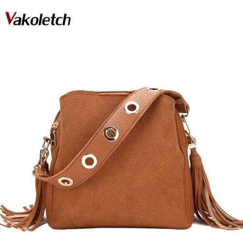 Brand Fashion Tassel Shoulder Bag Nubuck Leather Handbags Vintage Women Messenger Bags Crossbody Daily Casual Women Bag KL260