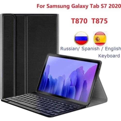 For Samsung Galaxy Tab S7 11'' 2020 T870 T875 Keyboard Case Russia Spanish PU Funda For Samsung SM-T870 T875 Case With Keyboard