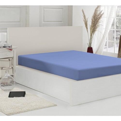 Açelya Home Blue Hoisery Cotton 1 Piece Fitted Double Plain Stretchy Fabric 160x200+30 cm Bed Sheet Set 103-1