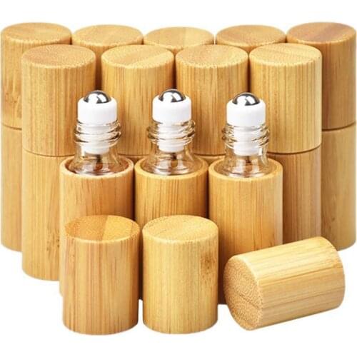 10ml 5ml (Each 12pcs) Bamboo Roller Bottles Roll On Bottle Stainless Steel Ball Essential Oil Aromatherapy Perfumes Containers