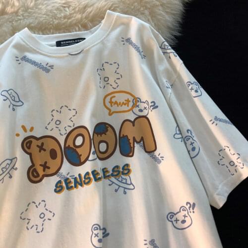 Super Chic Bear Graphic T Shirts Women Summer Short Sleeve Oversized Tees Tops 2021 New Harajuku Casual Plus Size Korean Fashion