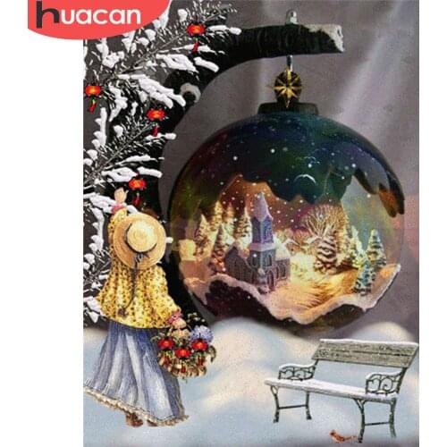 HUACAN 3D Diamond Painting Snow Landscape Full Square Diamond Embroidery Winter Girl Mosaic Rhinestone Picture Decor For Home