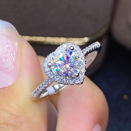 PT950 White Gold Color Rings for Women Love Heart Crystal Moissanite Fine Jewelry Zircon Diamonds Gemstones Silver Anillos Gifts