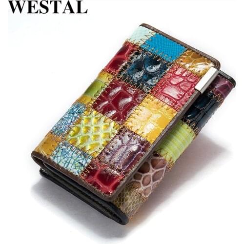 WESTAL Womens Wallet Female Wallet Genuine Leather Purse For Women Crocodile Pattern Design Luxury Brand Lady Clutch Female
