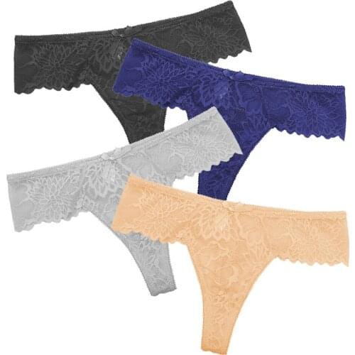 Lace Panties Women G String Panty Sexy Hollow out Breathable Thongs T-back Lingerie Bowknot Transparent Romantic Tanga