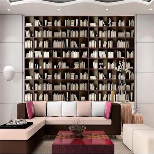 Milofi custom non-woven wallpaper mural European simple European elegant luxury wooden simple bookshelf bookcase