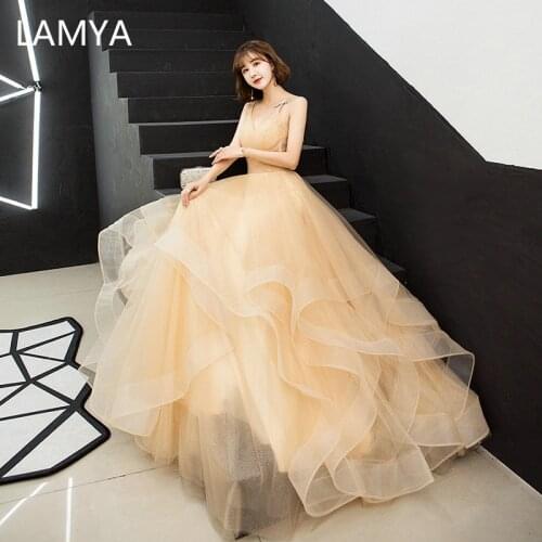 LAMYA Tiered Hems Evening Dress 2021 Spaghetti Strap Evening Gowns Sexy V Neck Party Dresses Customized Cheap robe de soiree