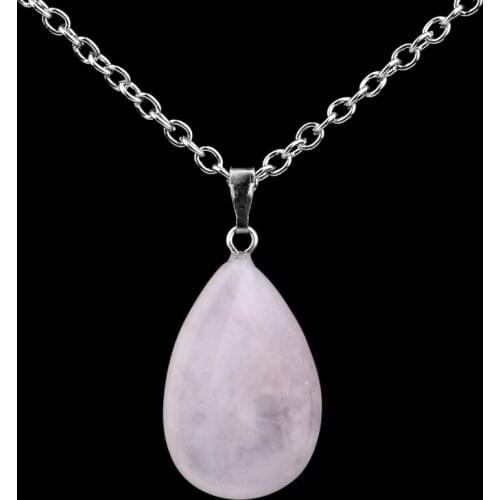 Fashion Pink Quartz Natural Stone Hexagonal Water Drop Pendant Chain Necklace Family Friends Jewelry Women Girls Necklaces Gifts