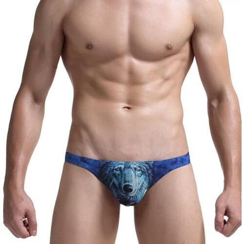 KWAN.Z male underwear gay jockstrap digital printing polyester mens thong gay underwear sexy string homme cock thong men cueca
