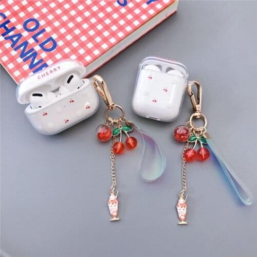 Cute Cherry Pattern Clear TPU Soft Cover For AirPods Pro 3 Wireless Bluetooth Earphone Case For AirPods 1 2 Cover Key Ring