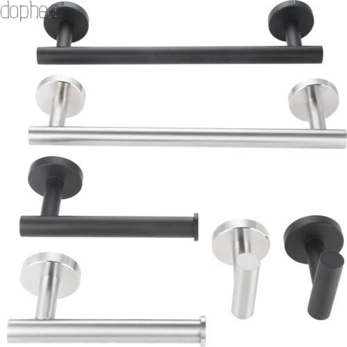 Dophee 3Pcs Black Bathroom Accessories Set Stainless Steel Wall Mount - Includes Towel Bar, Toilet Paper Holder, Robe Hook