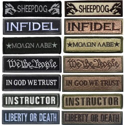 Embroidery Patch INFIDEL SHEEPDOG INSTRUCTOR USA Skull Slogan Army Patches Military Tactical Applique Emblem Embroidered Badge