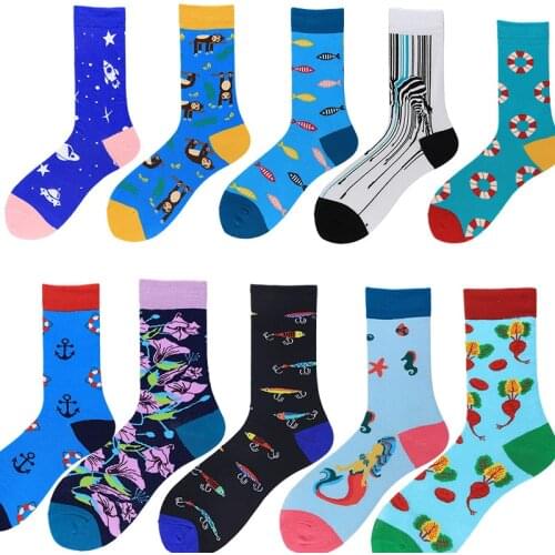 1pair New Men Women Sock Swimming Ring Navy Wind Pattern Hip Hop Cool Socks for Men Winter Thick Long Skate Funny Socks Colorful