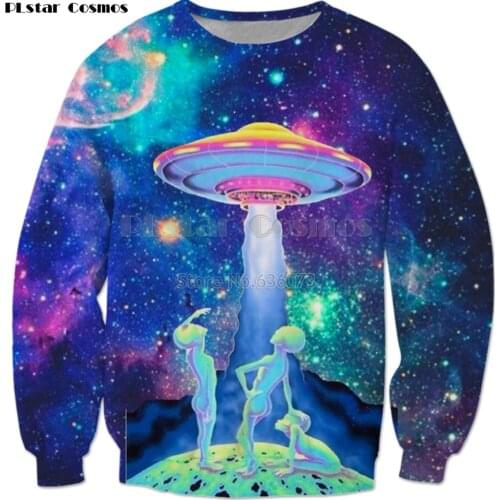 PLstar Cosmos 2018 New Fashion Sweatshirt Alien Abduction Funny 3D Print Crewneck Sweatshirt Mens Women Casual Pullovers