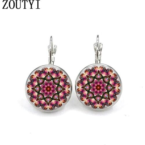 New/glamour vintage fashion mandala henna buddhist pattern earrings, convex and concave glass ladies earrings